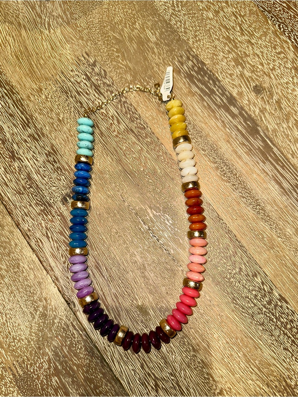 Colorful Multicolor Bead Necklace with Gold Accents - Women Jewelry